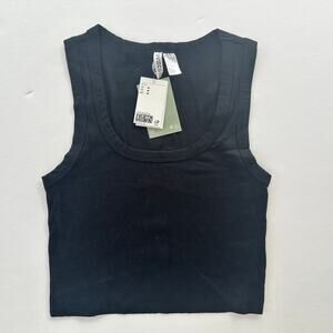 H&M Basic Ribbed Scoop Crop Top Tank Black NEW Size Medium Sexy Prep Tight Fit